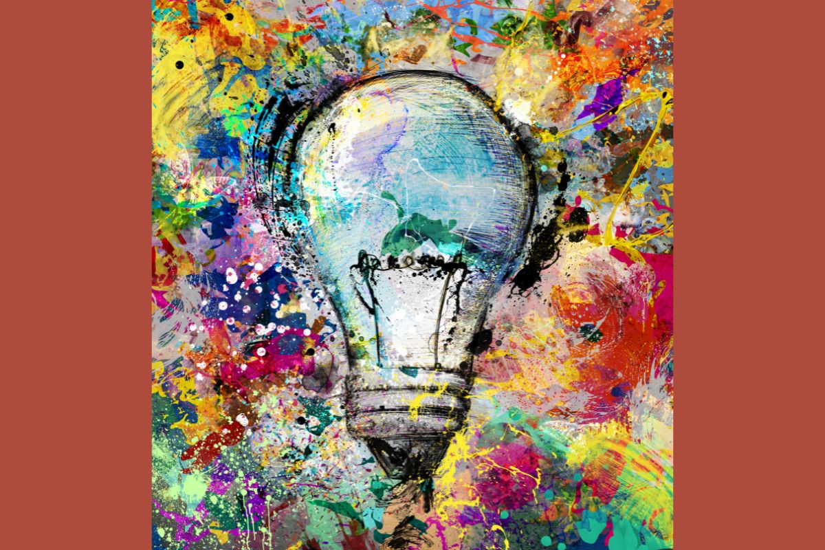 light bulb with color explosion